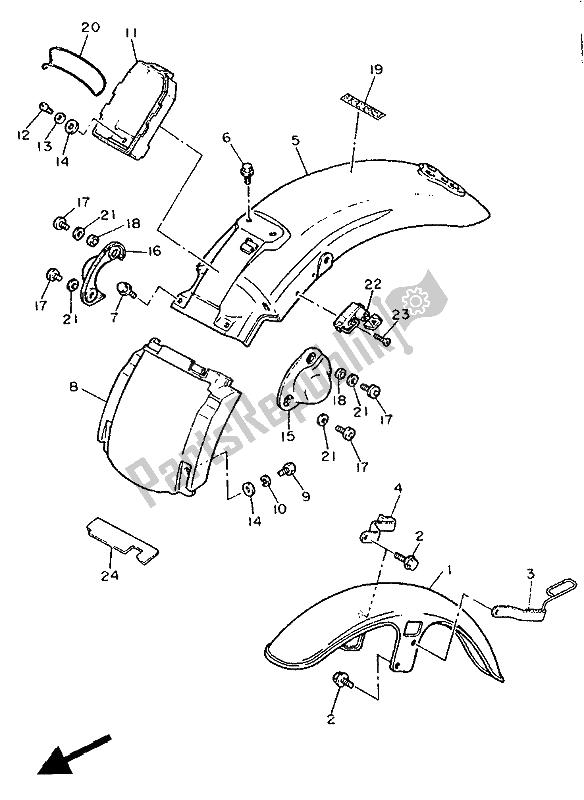 All parts for the Fender of the Yamaha XV 535 SE Virago 1988