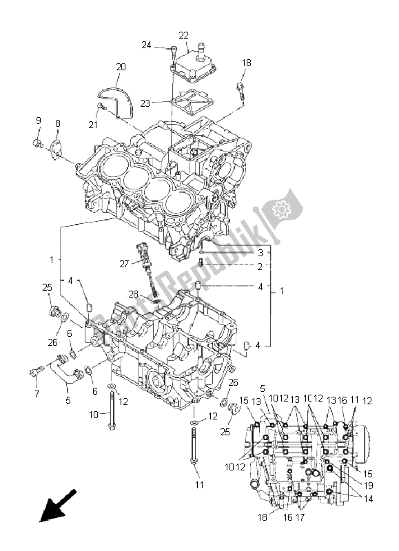 All parts for the Crankcase of the Yamaha FZ6 S 600 2005