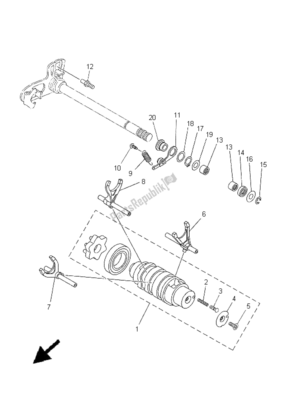 All parts for the Shift Cam & Fork of the Yamaha XT 660X 2005