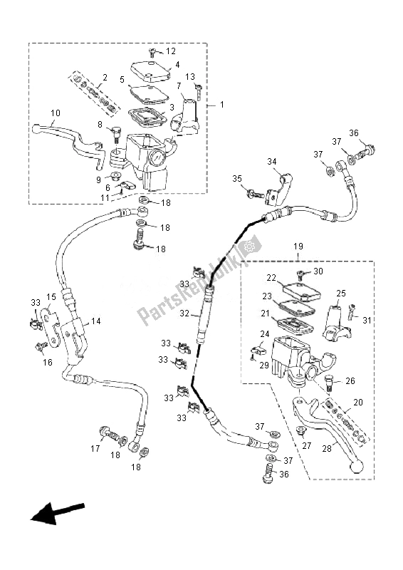 All parts for the Front Master Cylinder of the Yamaha YP 250R X MAX 2010