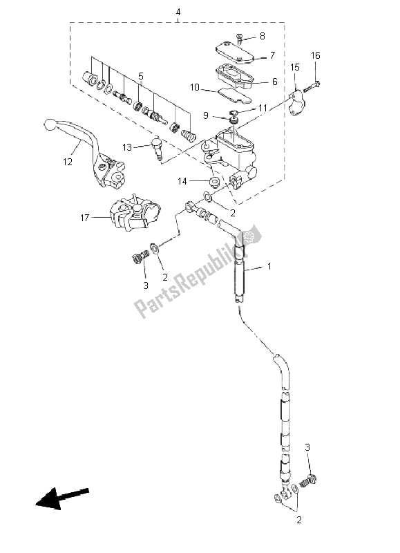 All parts for the Front Master Cylinder of the Yamaha YZ 450F 2011