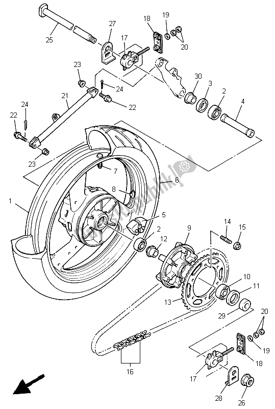 Alle onderdelen voor de Achterwiel van de Yamaha YZF 600R Thundercat 1999