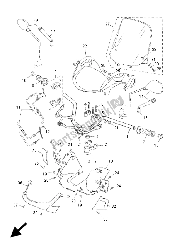 All parts for the Steering Handle & Cable of the Yamaha YP 250R X MAX 2008