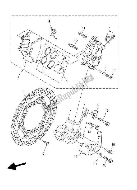 All parts for the Front Brake Caliper of the Yamaha YZ 250F 2002