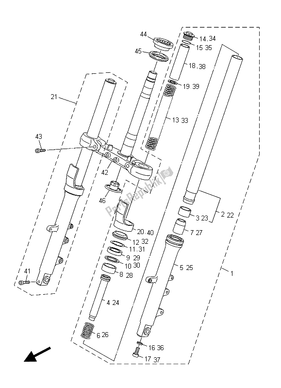 All parts for the Front Fork of the Yamaha XJ6 SA 600 2015