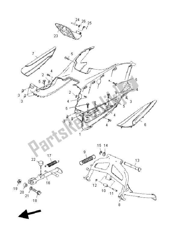 All parts for the Stand & Footrest of the Yamaha YP 250R Sport X MAX 2011