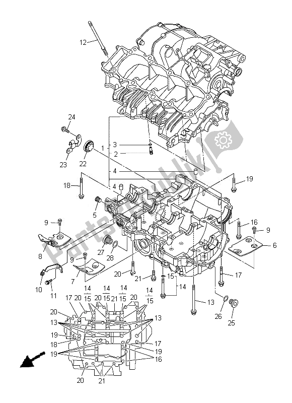 All parts for the Crankcase of the Yamaha YZF R1 1000 2013