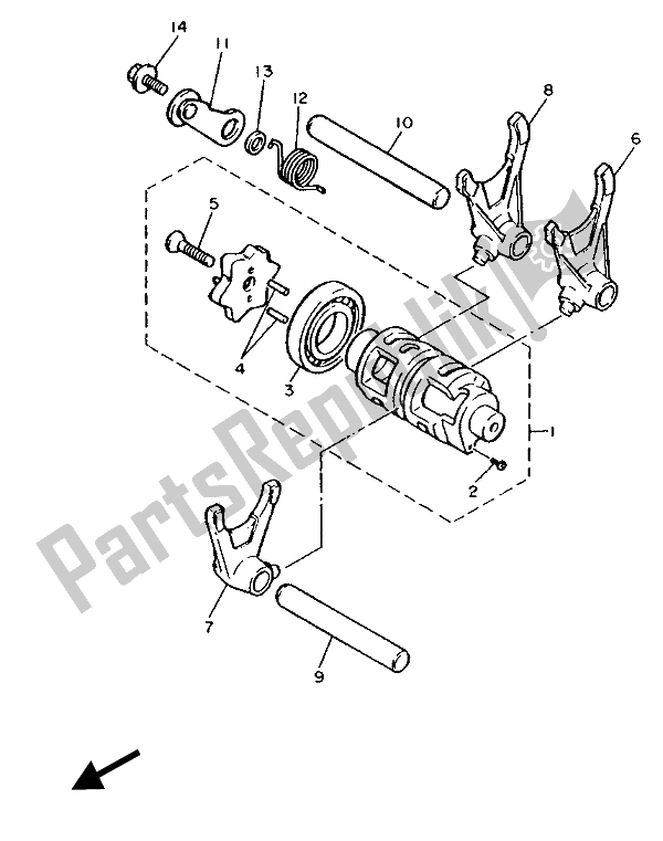 All parts for the Shift Cam & Fork of the Yamaha XT 600 1989 All parts for the Shift Cam & Fork of the Yamaha XT 600 1989