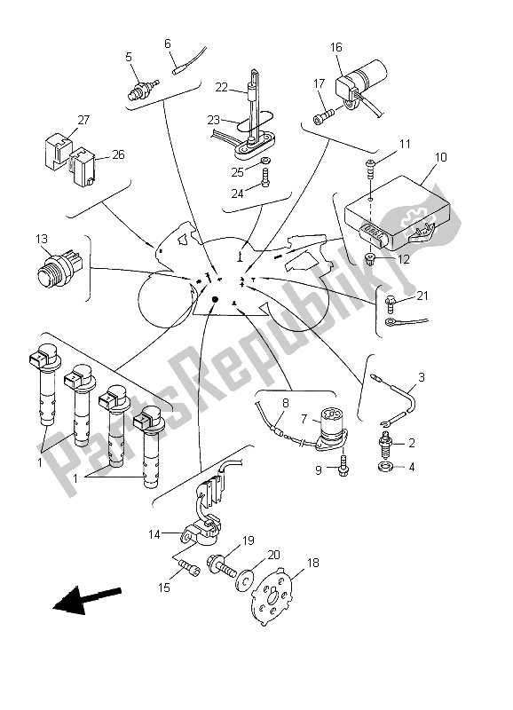 Wszystkie części do Elektryczny 1 Yamaha YZF R6 600 2002