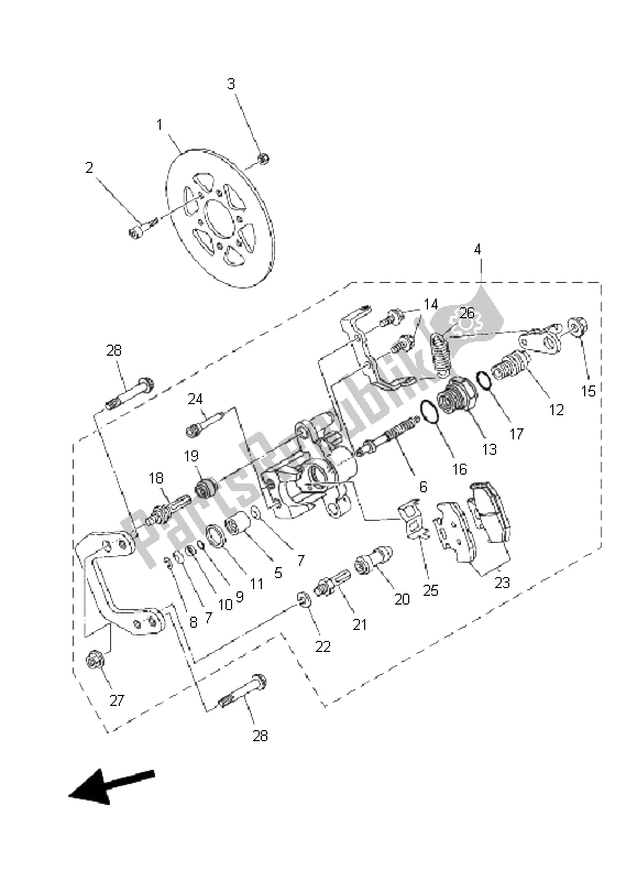 All parts for the Rear Brake Caliper 2 of the Yamaha YXR 700F Rhino 2011
