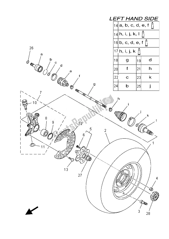 All parts for the Front Wheel of the Yamaha YFM 550 Fgpled Grizzly 4X4 Yamaha Black 2013