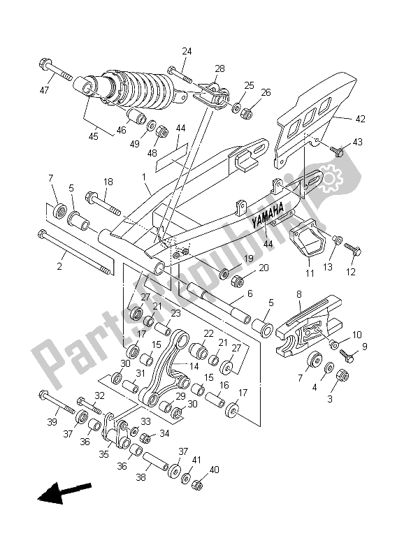 All parts for the Rear Arm Suspension (sw) of the Yamaha TT R 125E SW LW 2004