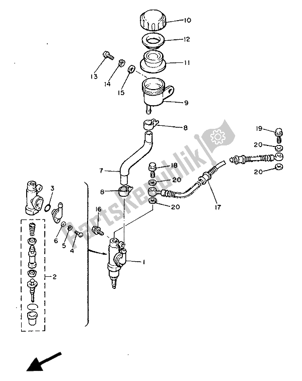 All parts for the Rear Master Cylinder of the Yamaha V MAX 12 1200 1992