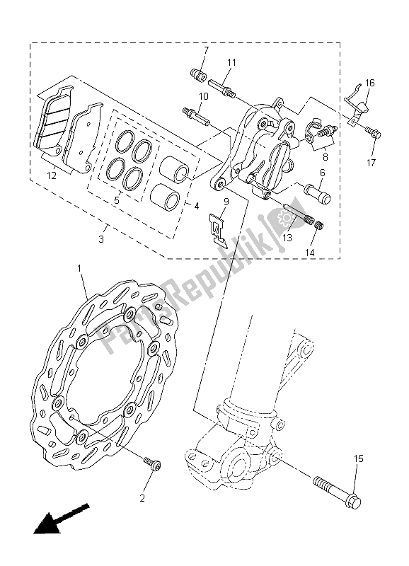 Alle onderdelen voor de Remklauw Voor van de Yamaha WR 250X 2012