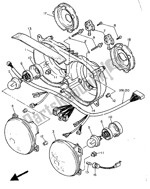 All parts for the Alternate (headlight) (for Dk-no) of the Yamaha FZ 750R 1988