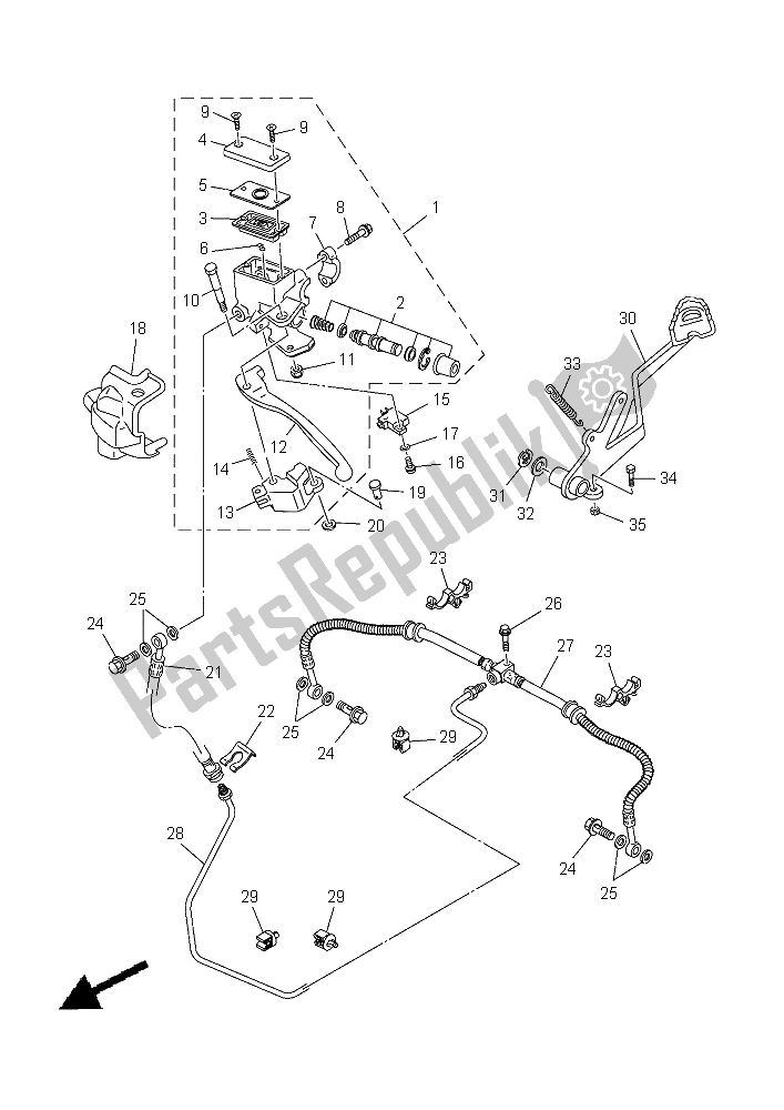 All parts for the Rear Master Cylinder of the Yamaha YFM 550 Fwad Grizzly 2015