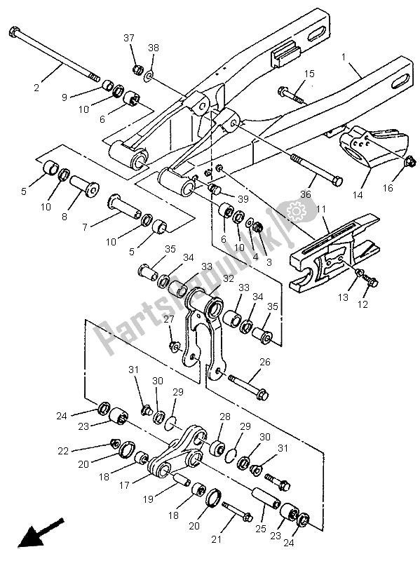 All parts for the Rear Arm of the Yamaha YZ 80 LW 1997