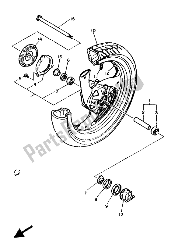 All parts for the Front Wheel of the Yamaha FJ 1200A 1992