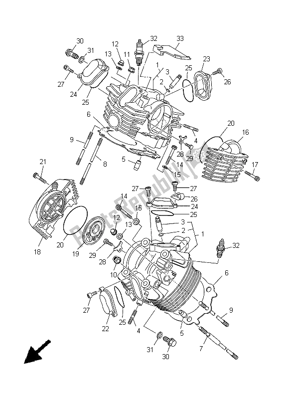 All parts for the Cylinder Head of the Yamaha XVS 1100A Dragstar Classic 2005