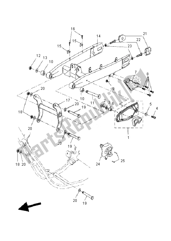 All parts for the Rear Arm of the Yamaha DT 50R SM 2010