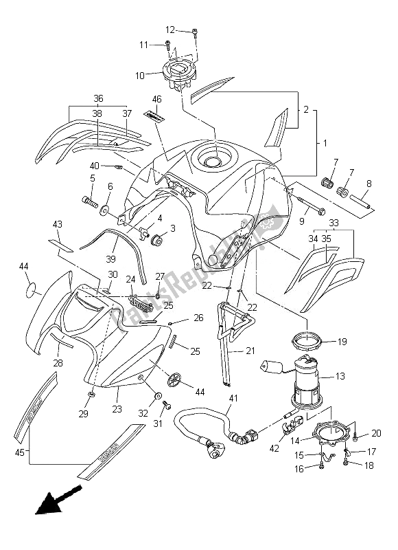 All parts for the Fuel Tank of the Yamaha FZ8 NA 800 2014