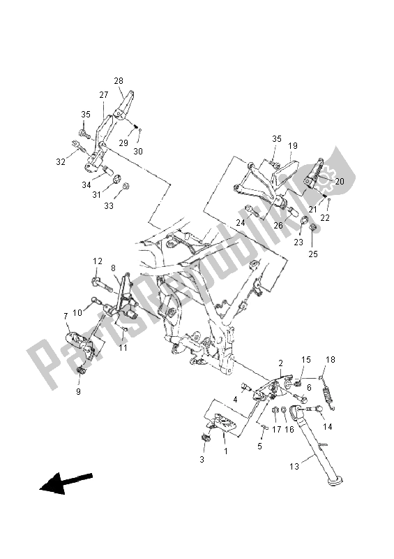 All parts for the Stand & Footrest of the Yamaha XT 660X 2011