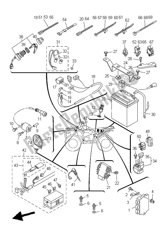 All parts for the Electrical 1 of the Yamaha YFM 350 DE Grizzly 2014