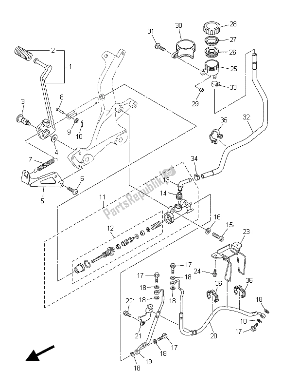 Tutte le parti per il Pompa Freno Posteriore del Yamaha XVS 950 CR 2015