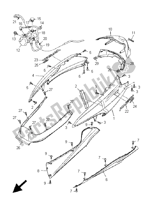 All parts for the Side Cover of the Yamaha YP 400 Majesty 2007