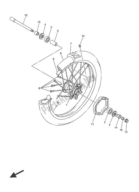 All parts for the Front Wheel of the Yamaha WR 250R 2016