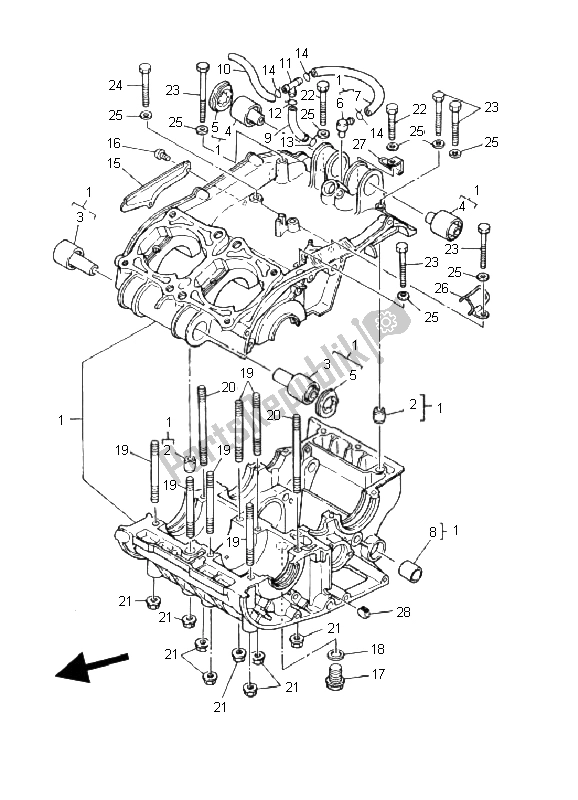 All parts for the Crankcase of the Yamaha YFZ 350 Banshee 2002