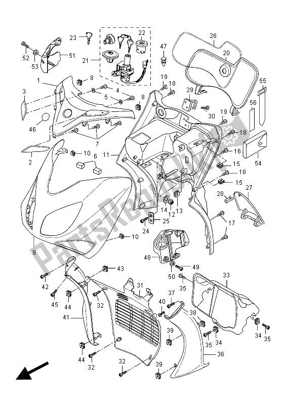 All parts for the Leg Shield of the Yamaha VP 250 X City 2012