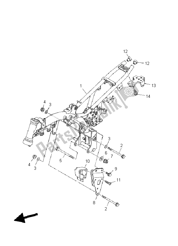 All parts for the Frame of the Yamaha TT R 50E 2011