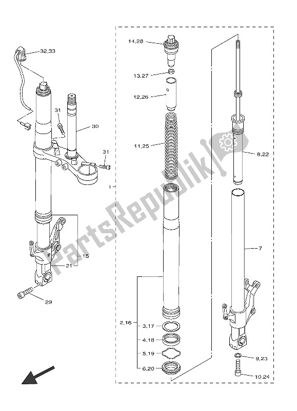 All parts for the Front Fork of the Yamaha FJR 1300 AE 2016