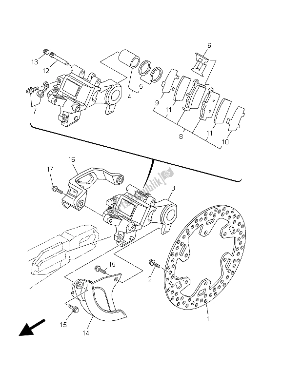 All parts for the Rear Brake Caliper of the Yamaha YZ 125 2003