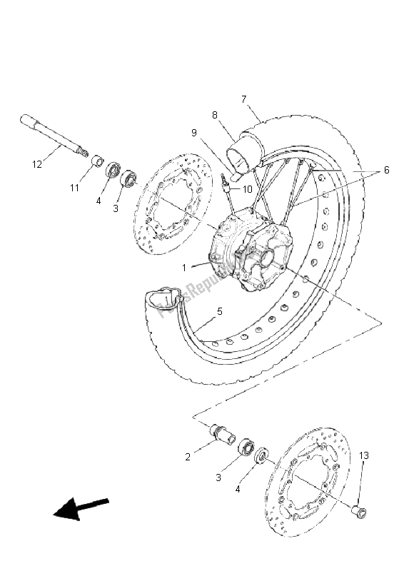 All parts for the Front Wheel of the Yamaha XT 660Z Tenere 2008