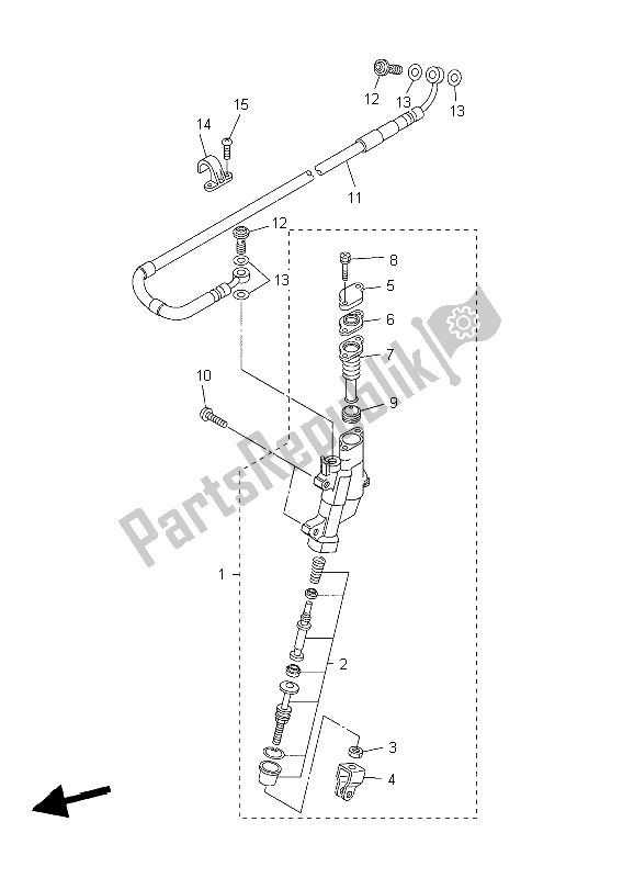 All parts for the Rear Master Cylinder of the Yamaha YZ 450F 2004