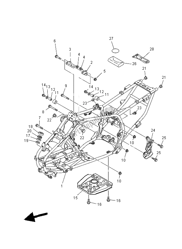 All parts for the Frame of the Yamaha YFM 350R 2012