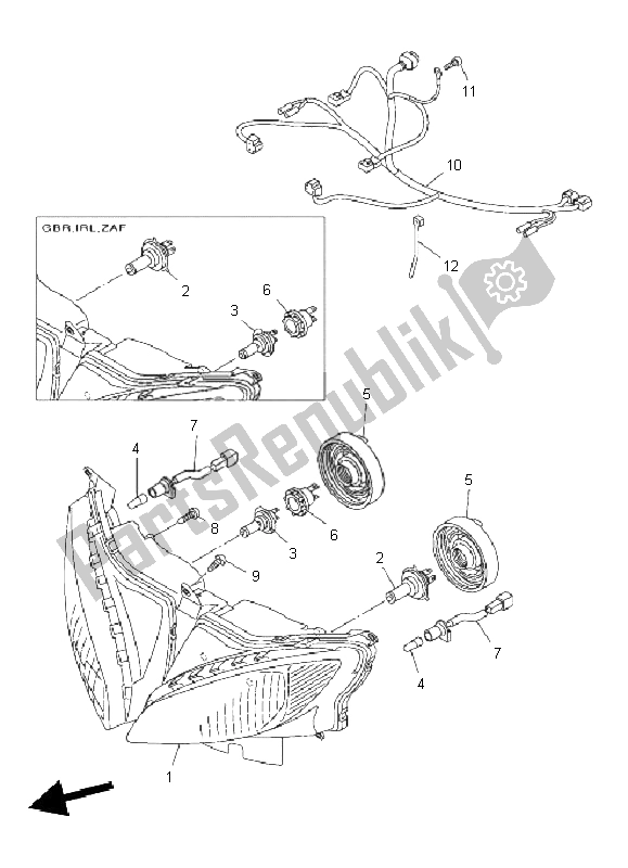 All parts for the Headlight of the Yamaha FZ8 SA Fazer 800 2011