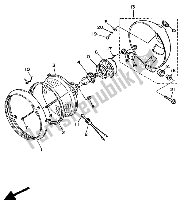 All parts for the Alternate (headlight) of the Yamaha XV 535 Virago 1991