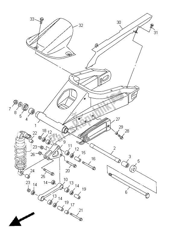Todas as partes de Braço Traseiro do Yamaha YZF R1 1000 1998
