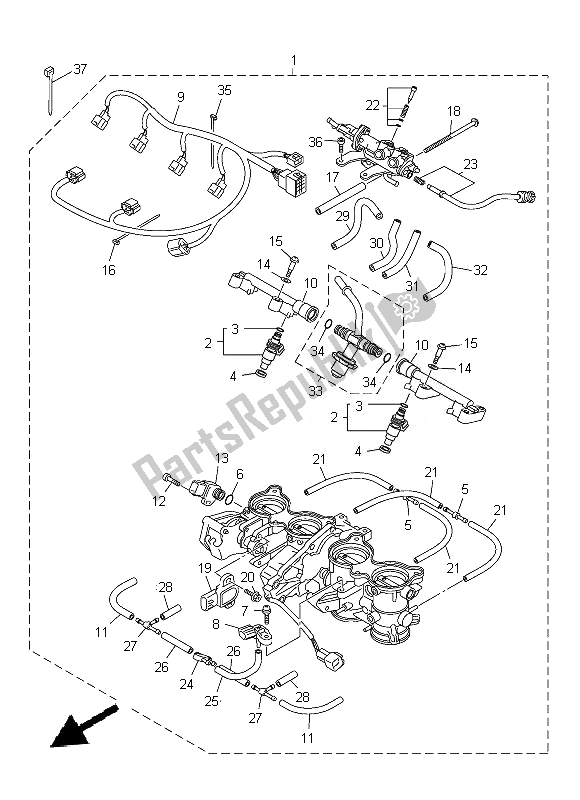 Alle onderdelen voor de Intake 2 van de Yamaha FZ8 N 800 2014