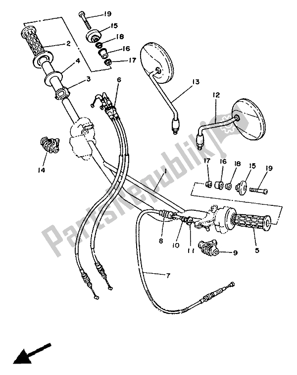 Todas las partes para Manija De Dirección Y Cable de Yamaha XT 350 1986