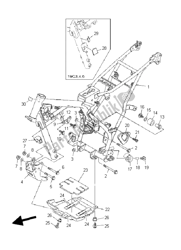 All parts for the Frame of the Yamaha TT R 125E SW LW 2008