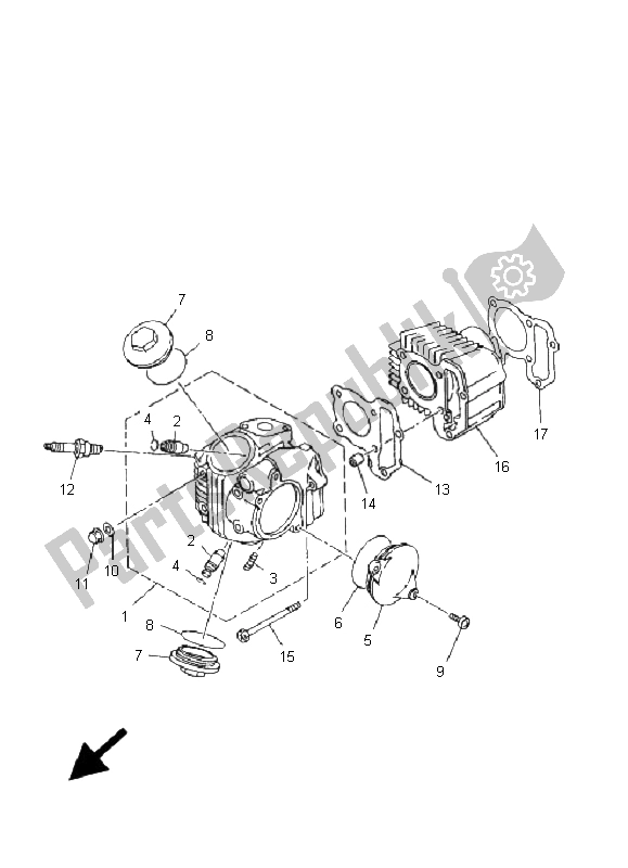 All parts for the Cylinder of the Yamaha YFM 80R 2008