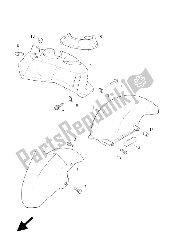 All parts for the Front Fender of the Yamaha XC 125 Cygnus 2005