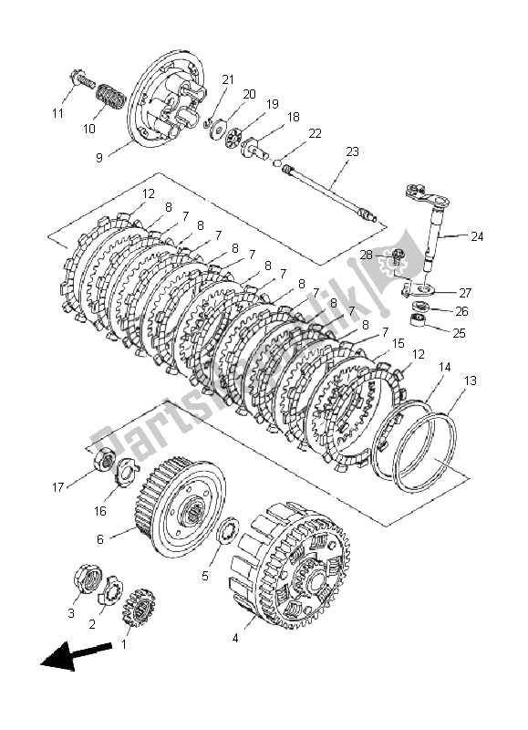 All parts for the Clutch of the Yamaha WR 250F 2011