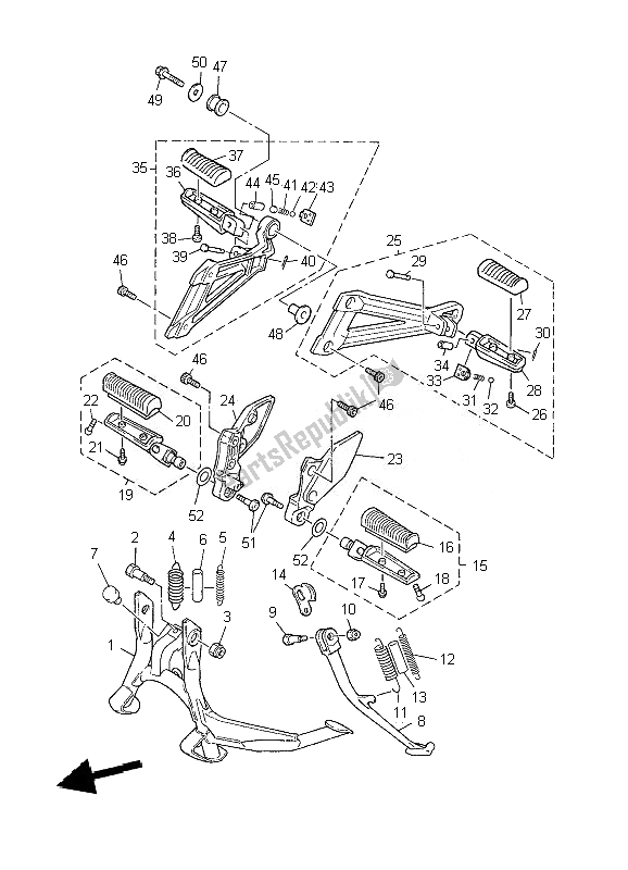 All parts for the Stand & Footrest of the Yamaha XJR 1300 2007