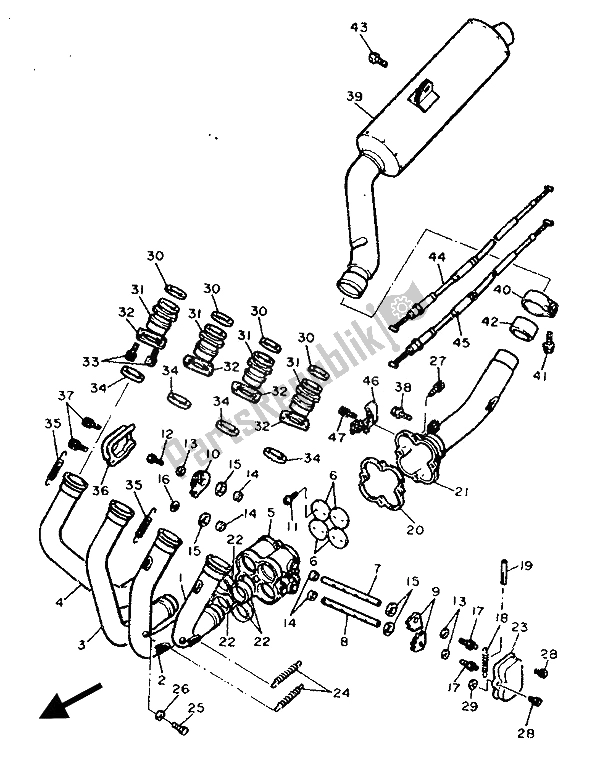 All parts for the Exhaust of the Yamaha FZ 750R 1989