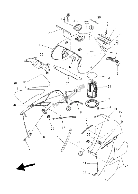 Alle onderdelen voor de Benzinetank van de Yamaha XT 660R 2011